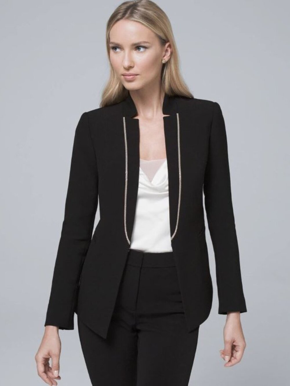 NWT White House Black Market Ball Chain Blazer Suit Jacket Black Size 00